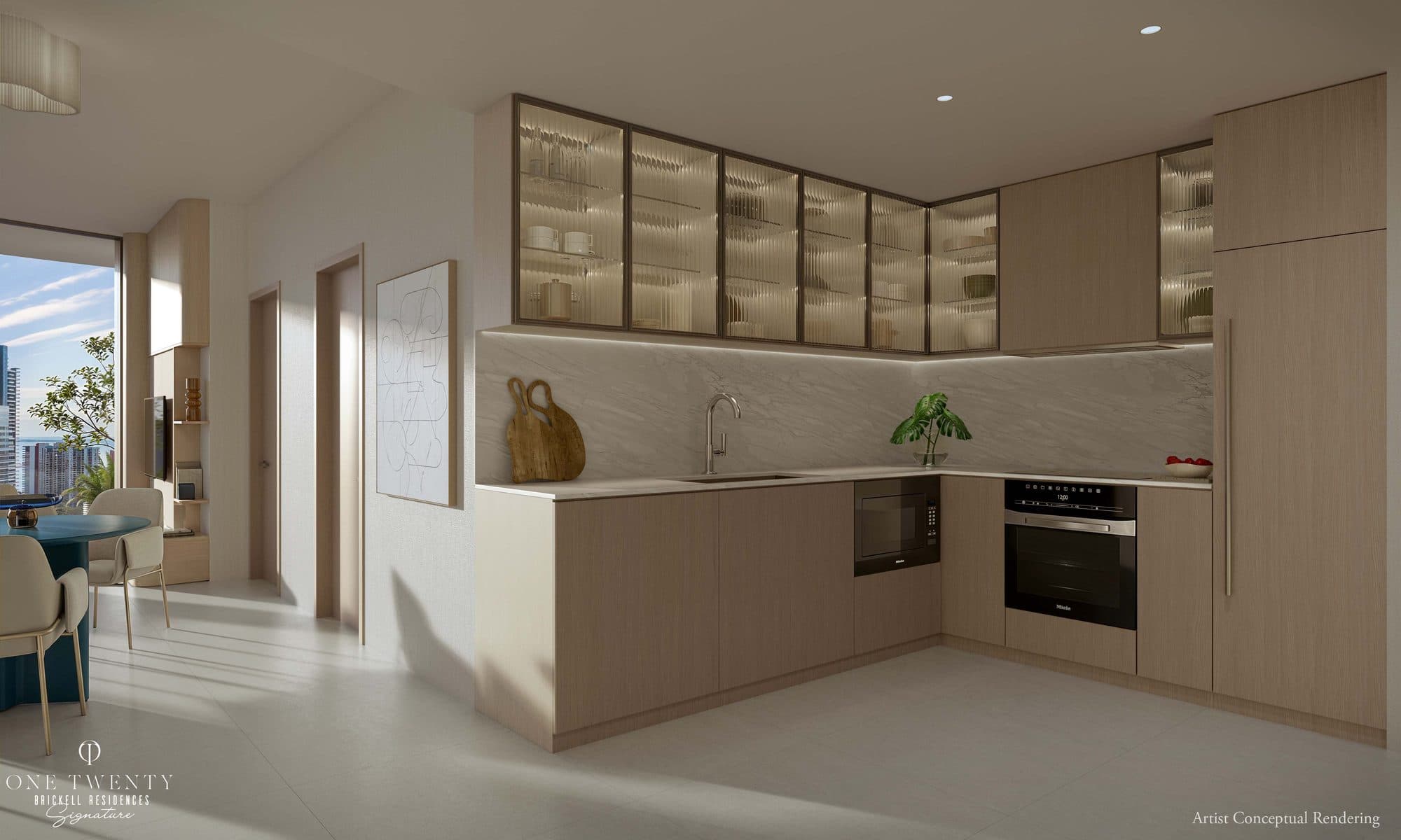 Cocina italiana con electrodomésticos Miele en One Twenty Brickell Signature