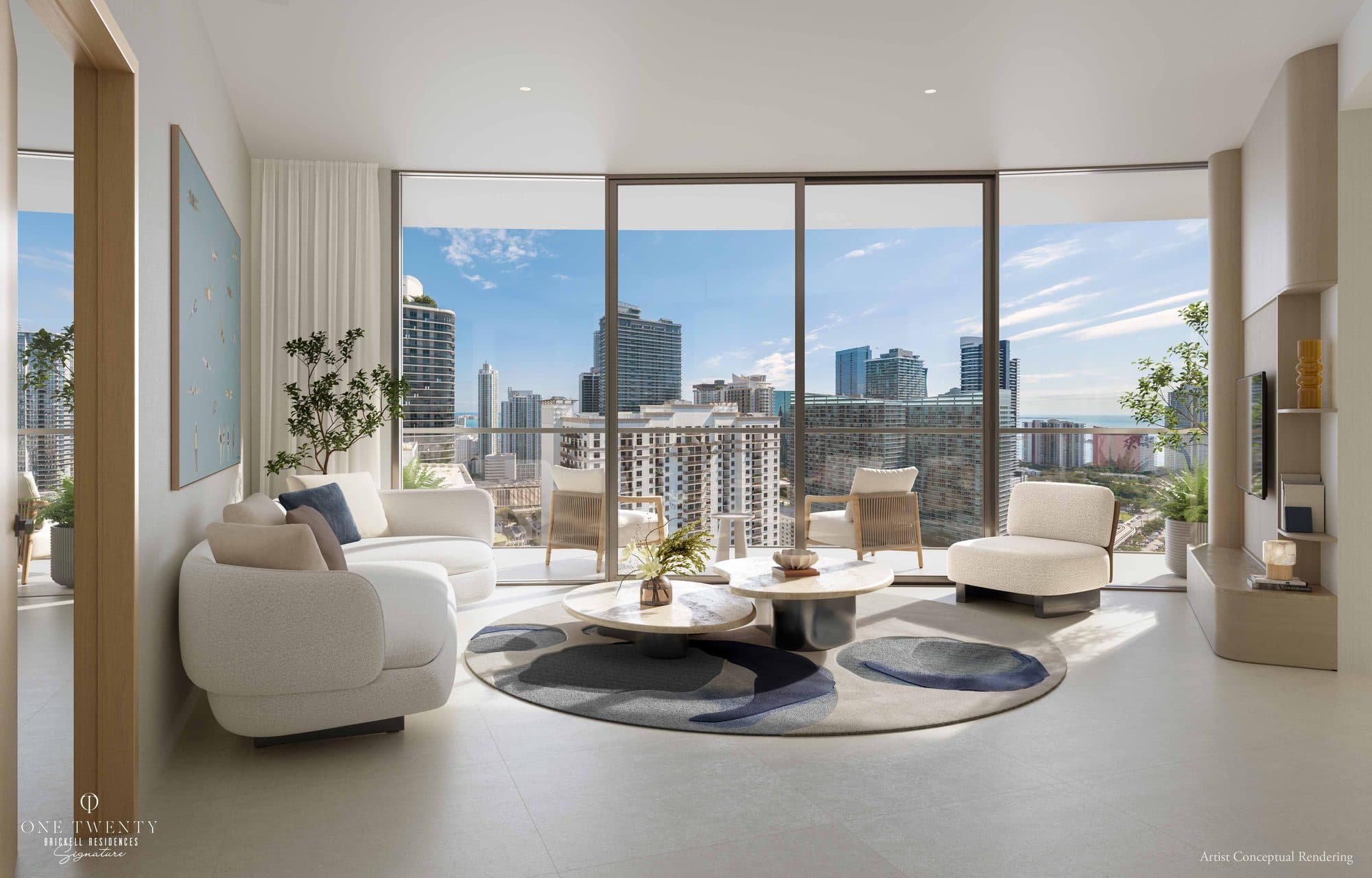 Sala de estar de una residencia en One Twenty Brickell Signature